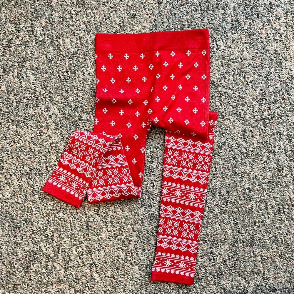NEW! Cute Holiday Christmas Nordic Fair Isle Print Fleece lined leggings
